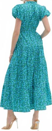 Entro Floral Puff Sleeves Maxi Dress In Blue Combo