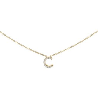 House of Brilliance 10K Yellow Gold Diamond Accent A-Z Block Initial Pendant Necklace in Yellow Gold | C at Nordstrom