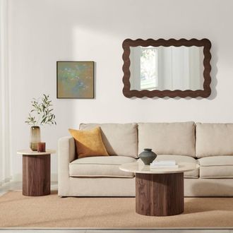 Furniturebox Penrose Round Walnut & Cream Marble Effect Coffee Table