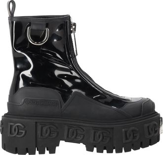Dolce & Gabbana Womens High Trekking Zip Front Ankle Boots in Black Patent Leather - Size EU 37