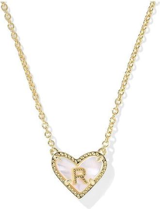 Kendra Scott Heart Letter R Short Pendant Womens Necklace Womens Necklace Gold Ivory Mother Of Pearl, Brass
