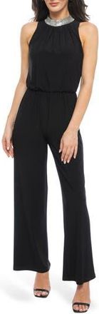 Marina Rossini Rhinestone Halter Neck Jersey Jumpsuit in Black at Nordstrom Rack, Size X-Large