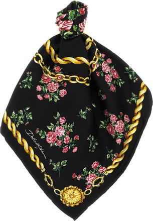 Dolce & Gabbana Black Rose Printed Scarf