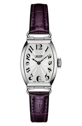 Tissot Heritage Tonneau Leather Strap Watch, 22mm in Silver at Nordstrom Rack