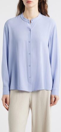 Eileen Fisher Mandarin Collar Silk Button-Up Shirt in Plume at Nordstrom, Size Small