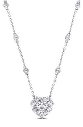 Delmar Sterling Silver Lab Grown Moissanite Heart Halo Pendant Necklace at Nordstrom Rack