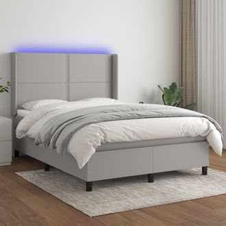 vidaXL Vidaxl - Cama Box Spring Colch&oacute;n Y Luces Led Tela Gris Claro 140x190 Cm