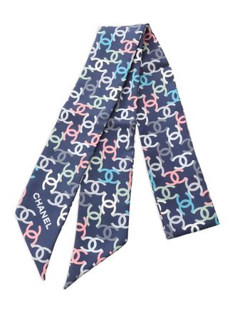 Chanel 1986-1988 logo-pattern scarf - Blue