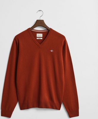 GANT Men Superfine Lambswool V-Neck Sweater (L) MODERN RUST