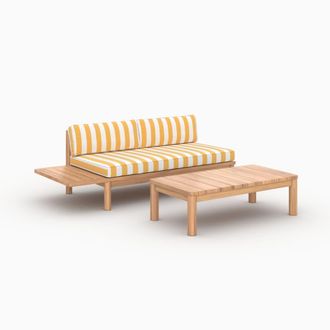 Rendez-Vous D&eacute;co Sal&oacute;n de jard&iacute;n para 2 personas de teca maciza y tela a rayas amarilla