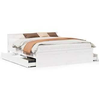 Berkfield Home Bed Frame Frame with Headboard White 200x200 cm Solid Wood Pine