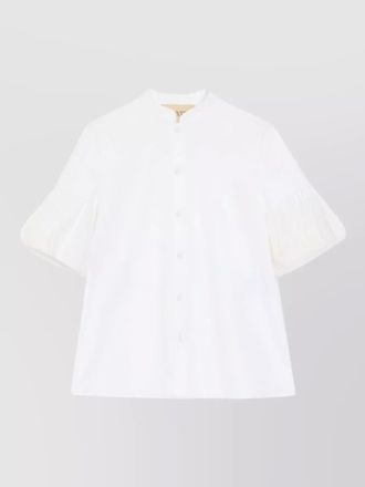 Valentino cotton shirt mandarin collar pleated sleeves