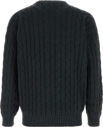 Prada Mens Cable-Knit Cotton Sweater Black