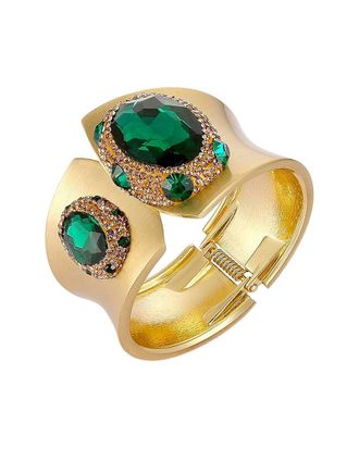 Liv Oliver 18K Plated 32.00 Ct. Tw. Green Quartz Cz Statement Cuff Bracelet
