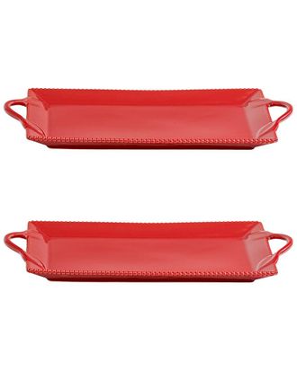 10 Strawberry Street Set Of 2 Beaded Leaves Handled Serving Trays