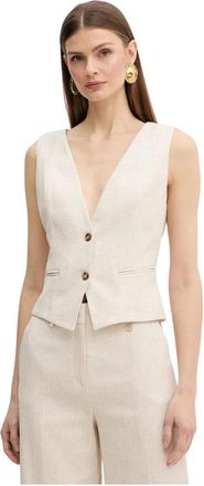 Fracomina Gilet met V-hals en knopen - Dames - Bodywarmers - Wit - L - Katoen - Jassen