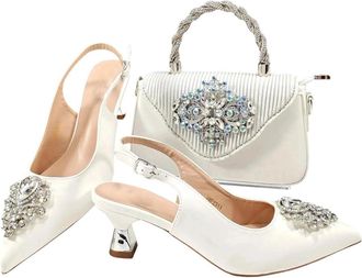 Generic Pointed Toe Shoe Bag Set Rhinestone Womens High Heels For Party Wedding