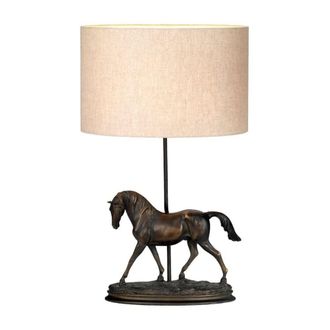 Elstead Lighting L&aacute;mpara de mesa cl&aacute;sica con estatua de caballo y pantalla cil&iacute;ndrica