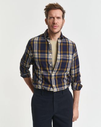 GANT Men Regular Fit Windblown Flannel Check Shirt (XXXL) EVENING BLUE