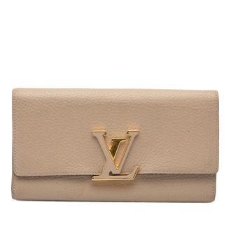 Louis Vuitton Beige Leather Long Wallet (Tri-Fold) (Pre-Owned)