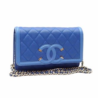Chanel Blue Grained Calfskin Chain/Shoulder Wallet (Pre-Owned)