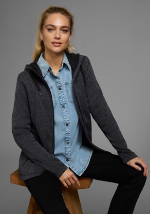 Polarino Strickfleecejacke POLARINO, Damen, Gr. 32/34, grau (anthrazit), Strick, Obermaterial: 100% Polyester. Kapuzenfutter: 100% Baumwolle, meliert, h&uuml;ftbede