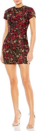 Mac Duggal Floral Brocade Cap Sleeve Fitted Dress in Black Multi at Nordstrom, Size 10
