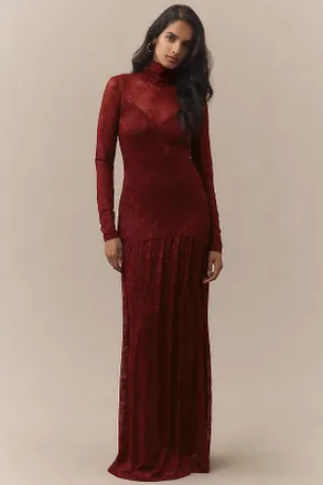AFRM Amala High-Neck Long-Sleeve Stretch Lace Maxi Dress