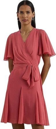 Lauren Ralph Lauren Crinkle Georgette Surplice Dress Womens Dress Slate Rose : 16, Polyester