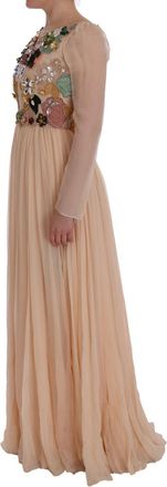 Dolce & Gabbana Womens Floral Embroidered Silk Gown Pink