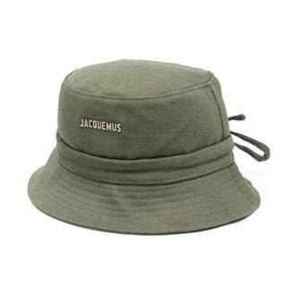 Jacquemus Hats, unisex, Green, Size: 56 CM Green Bucket Hat with Silver Logo