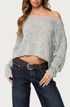 Edikted Florentina Off the Shoulder Crop Sweater in Gray at Nordstrom, Size X-Small