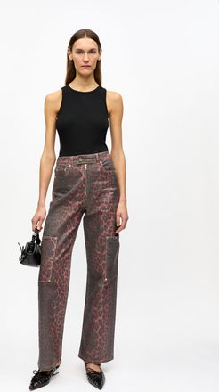 Ganni Red Leopard Foil Andi Jeans - Size 24 Organic Cotton