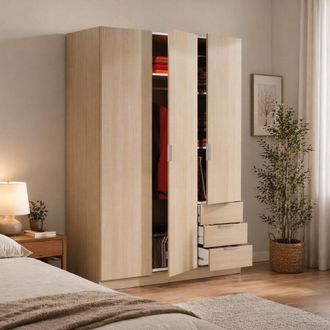 Dmora Dmora - Guardarropa Dnespol, Armario Dormitorio Con 3 Puertas Y 3 Cajones, Mueble Con 3 Baldas Y Barra Perchero, 121x52h180 Cm, Roble