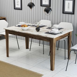 Dmora Mesa Fija Viverone, 6 Plazas, Rectangular, Soporta 120 Kg, 145x88x75h Cm, Nogal Marr&oacute;n