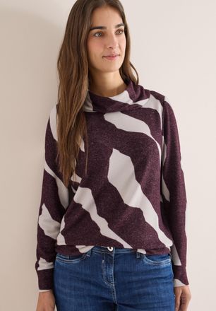 Cecil Wasserfallpullover CECIL, Damen, Gr. XXL (46), eggplant rot melange, Strick, Obermaterial: 67% Viskose, 28% Polyester, 5% Elasthan, gemustert, meliert