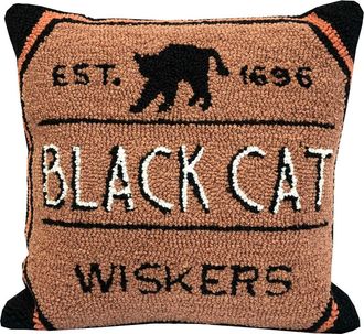 R16 Home Embroidered Black Cat Throw Pillow in Tan/black/ornag at Nordstrom Rack