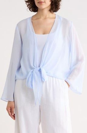 Eileen Fisher Tie Front Silk Jacket in Bellflower at Nordstrom Rack, Size X-Large