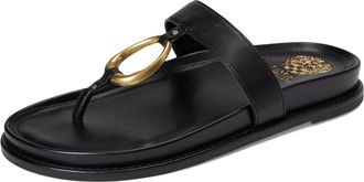 Vince Camuto Womens Vince Camuto Genri O-Ring Thongs Black Leather Slip On Sandal GAL1422