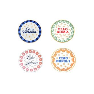 BITOSSI HOME Set of 4 Pcs. - Saucer 15 cm - Ciao Venice, Rome, Florence, Naples