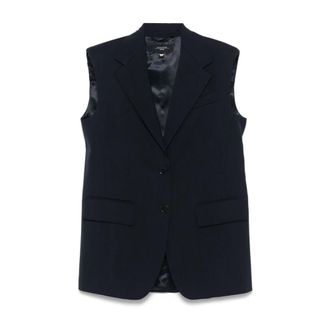 Max Mara Vests, female, Blue, Size: 2XS Blue Wool Stretch Canvas Jacket