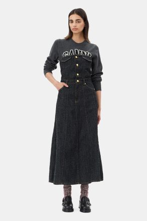 Ganni Black Textured Midi Dress - Size 34 Organic Cotton