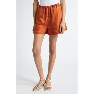 Toteme Monogram Embroidered Silk Shorts in Terracotta at Nordstrom, Size 4 Us