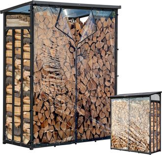 Quick-Star Metall Kaminholzregal Au&szlig;en 130 X 70 X 185 Cm Mit Wetterschutz Transparent, Pro - 40 Mm Stahlprofil, Anthrazit, Wetterfest, Kapazit&auml;t 1,6 M&sup3; (2,5 Srm)