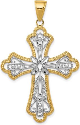 Diamond2Deal 14k Yellow Gold Rhodium Diamond-cut Filigree Cut-out Cross Pendant