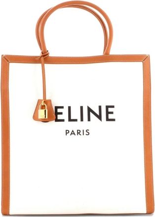 Celine Vertical Cabas Canvas with Leather Large tote bag - Marrone