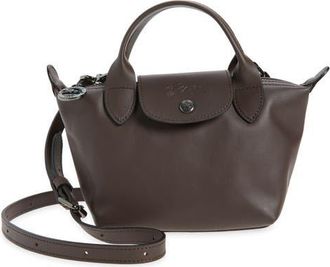 Longchamp Extra Small Le Pliage Xtra Leather Top Handle Bag in Mocha at Nordstrom