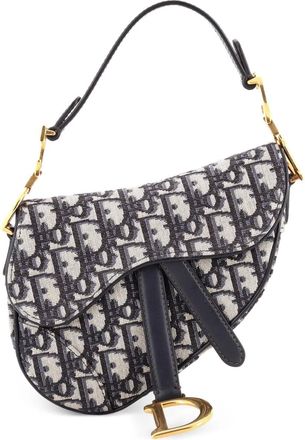 Dior Borsa a spalla Saddle mini in tela con motivo Oblique - Blu