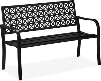 Relaxdays Panca da Giardino, Panchina a 2 Posti da Balcone Esterno, hlp: 85x127x62 cm, Design Geometrico, Acciaio, Nero - Relaxdays