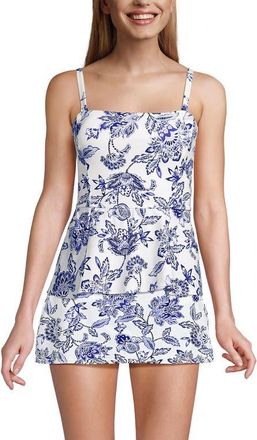 Lands End Sculpting Waveshaper Peplum Swim Tankini Top in White/blue Vintage Floral at Nordstrom, Size 16